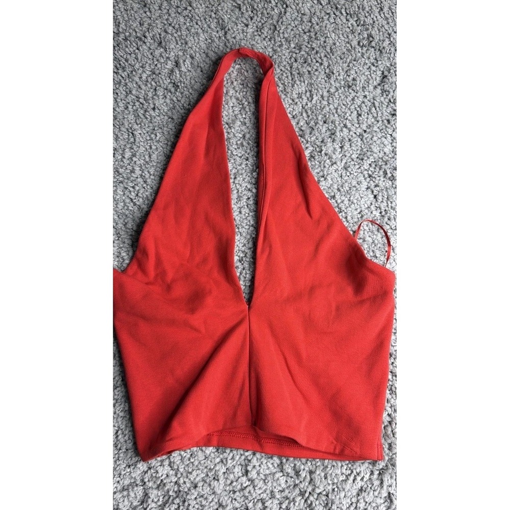 Zara Womens Red Halter Crop Top  L NWOT Sleeveless Plunge Neck Summer Casual